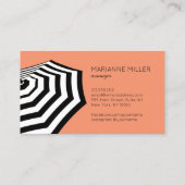 Carte De Visite Chic rayé Plage Parapluie Logo Coral (Dos)