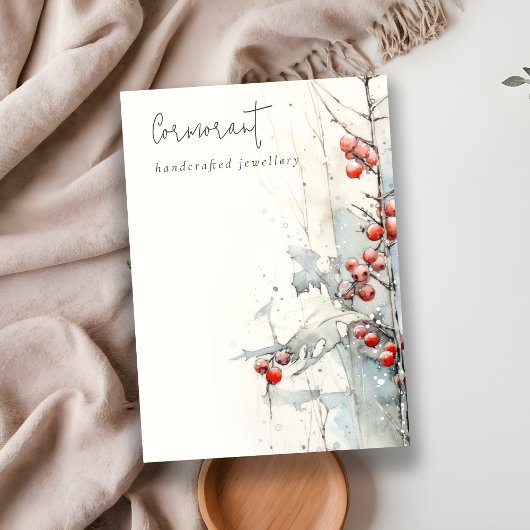 Carte De Visite Chic Red Neige Hiver Berries Blank Porte-bijoux