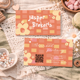 Carte De Visite Chic Rétro Élégant Orange Daisy Mignon