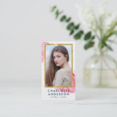 Carte De Visite Chic rose Aquarelle Faux Or Photo (Debout devant)
