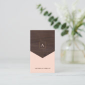 Carte De Visite Chic rose, bois foncé et or élégant Monogramme (Debout devant)