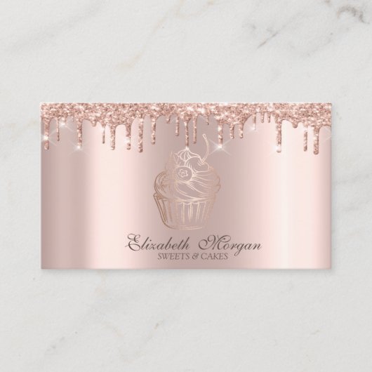 Carte De Visite Chic Rose Cupcake Gold Drivers Bakery (Devant)