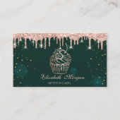 Carte De Visite Chic Rose Cupcake Gold Drives Bakery Green (Devant)