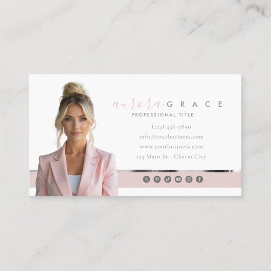 Carte de visite chic rose et blanc argent (Dos)