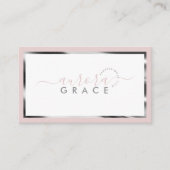 Carte de visite chic rose et blanc argent (Devant)