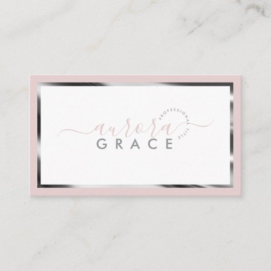 Carte de visite chic rose et blanc argent (Devant)