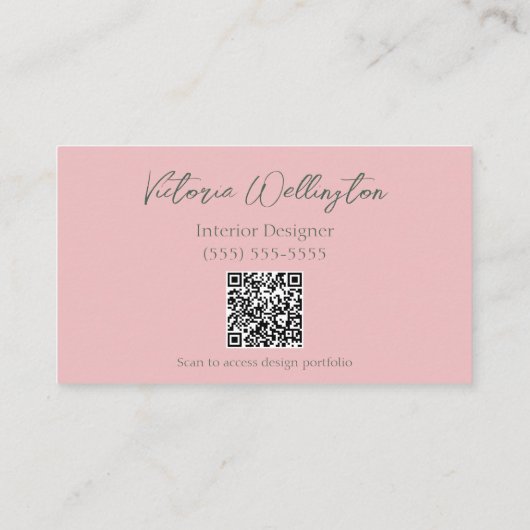 Carte De Visite Chic rose et vert pays Floral QR Code (Dos)