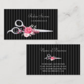 Carte De Visite Chic rose floral coiffeur Faux ciseaux d'argent (Devant / Derrière)