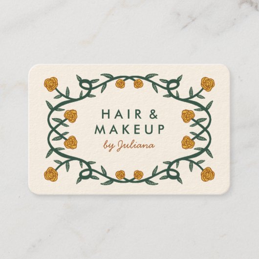 Carte De Visite Chic Rose Frame Floral Gold Crème (Devant)