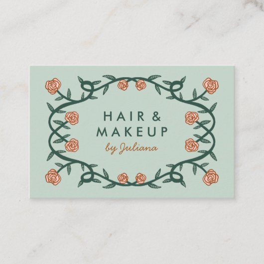 Carte De Visite Chic Rose Frame Floral Rose Vert (Devant)