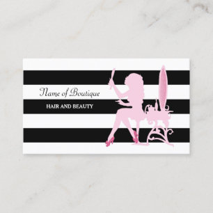 Carte De Visite Chic Rose Glitz Girl Black Stripes Hair Boutique