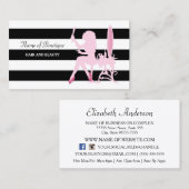 Carte De Visite Chic Rose Glitz Girl Black Stripes Hair Boutique (Devant / Derrière)