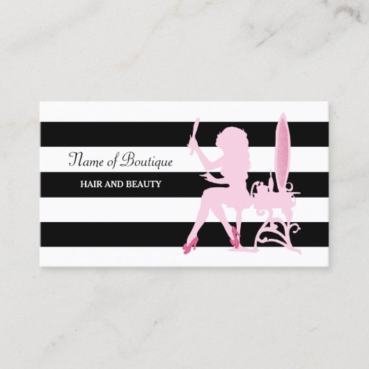 Carte De Visite Chic Rose Glitz Girl Black Stripes Hair Boutique (Devant)