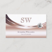 Carte De Visite Chic Rose Gold Blanc avec Monogram Sparkle Diamond (Devant)