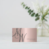 Carte De Visite Chic Rose Gold Monogramme Initiales de script Styl (Debout devant)