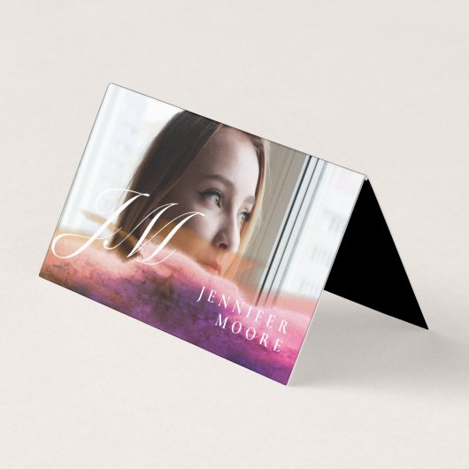 Carte De Visite Chic Rose Gold Photo Monogrammé Plié (Devant)