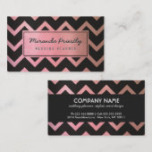 Carte De Visite Chic Rose noir or Chevron Wave Stripes Motif (Devant / Derrière)
