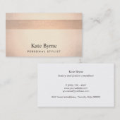 Carte De Visite Chic Rose or et cuivre rayé moderne stylé (Devant / Derrière)