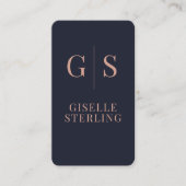 Carte De Visite Chic Rose or Monogramme Marine bleu QR Code (Devant)