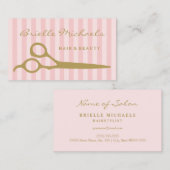 Carte De Visite Chic rose rayures or ciseaux cheveux et beauté (Devant / Derrière)