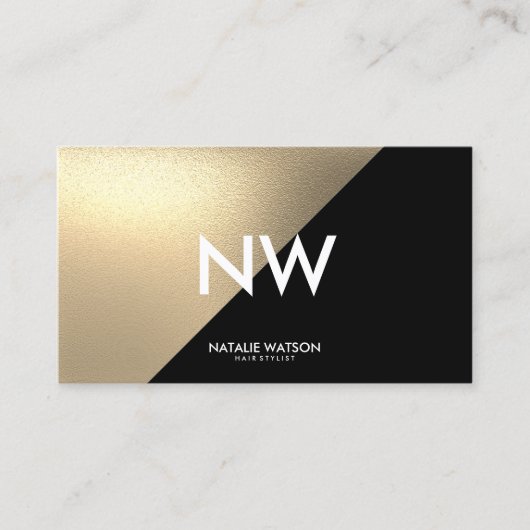 Carte De Visite Chic Rough FAUX Gold Diagonal Black Modern (Devant)