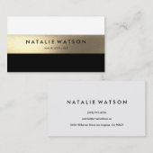 Carte De Visite Chic Rough FAUX Gold Stripe Black White Modern 2 (Devant / Derrière)