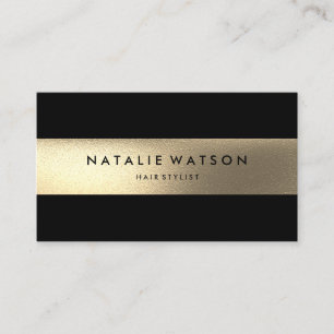 Carte De Visite Chic Rough FAUX Gold Stripe Noir moderne Élégant