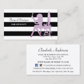 Carte De Visite Chic Salon de cheveux violet glitz Girls Black Str (Devant / Derrière)