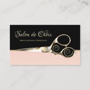Carte De Visite Chic Salon Parisien Pale Rose Noir et Ciseaux