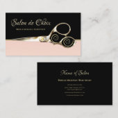 Carte De Visite Chic Salon Parisien rose pâle Noir et Ciseaux (Devant / Derrière)