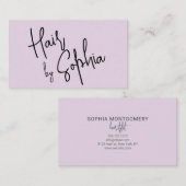 Carte De Visite Chic Script Coiffeur Stylo Pastel Purple (Devant / Derrière)