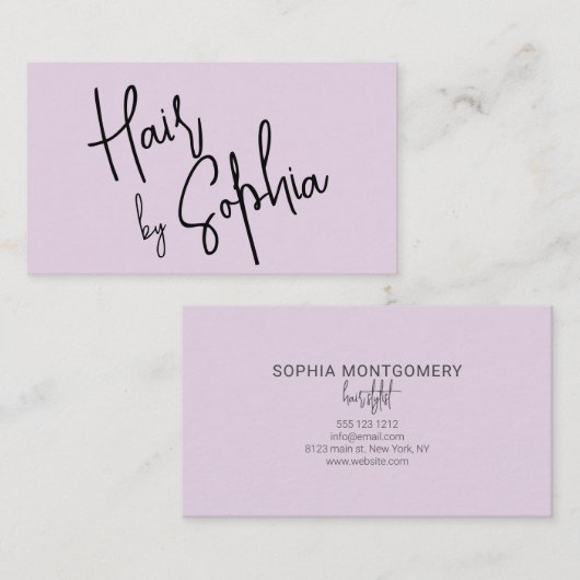 Carte De Visite Chic Script Coiffeur Stylo Pastel Purple (Devant / Derrière)