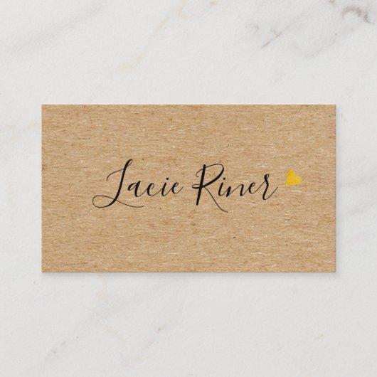 Carte De Visite Chic Script Or Amour Coeur Kraft Rustique (Devant)