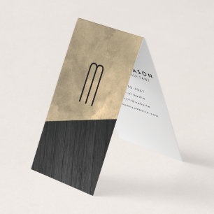 Carte De Visite Chic Sepia Aquarelle Bois Monogramme