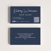 Carte De Visite Chic Signature Script QR Code Bleu