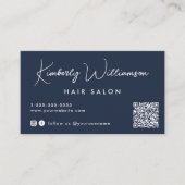 Carte De Visite Chic Signature Script QR Code Bleu (Devant)