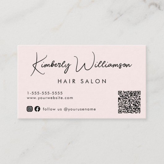 Carte De Visite Chic Signature Script QR Code rose (Devant)