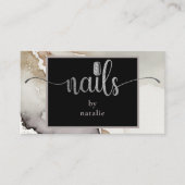 Carte de visite Chic Silver & Black Nail Technicie (Devant)