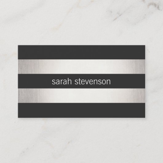 Carte De Visite Chic Silver Foil Look Black Stried Moderne (Devant)