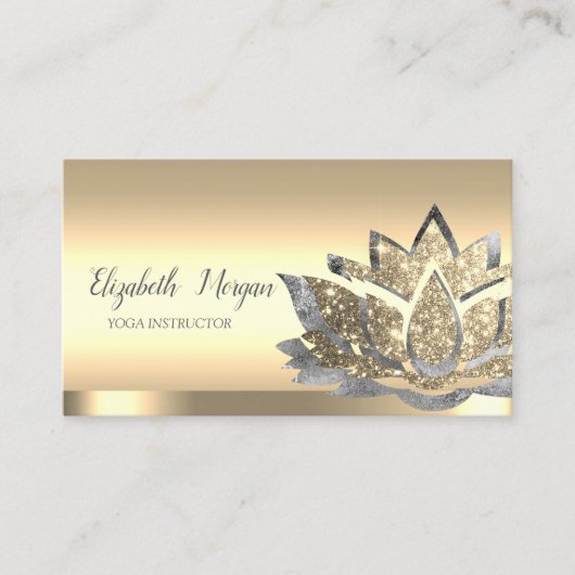Carte De Visite Chic Silver Gold Lotus Flower Yoga Instructor (Devant)