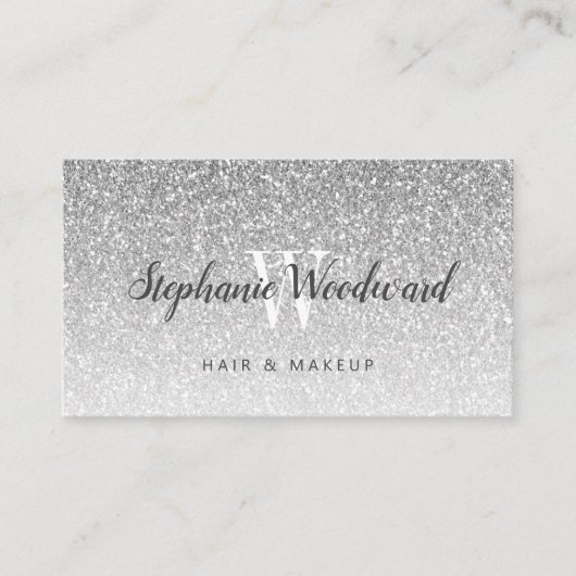 Carte De Visite Chic Silver Ombre Parties scintillant Monogram Sal (Devant)