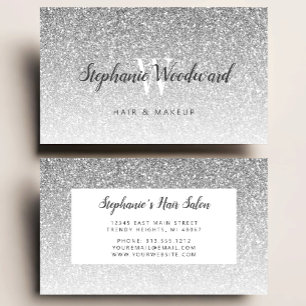 Carte De Visite Chic Silver Ombre Parties scintillant Monogram Sal