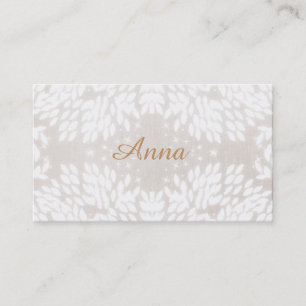 Carte De Visite Chic Simple Nom Feuilles blancs FAUX Linge beige