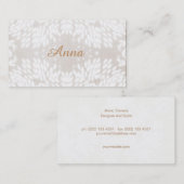 Carte De Visite Chic Simple Nom Feuilles blancs FAUX Linge beige (Devant / Derrière)