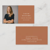 Carte De Visite Chic Simple Rouille Minimale Orange Photo Professi (Devant / Derrière)