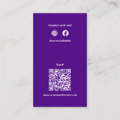 Carte De Visite Chic Solid Indigo violet Monogramme QR Code Social (Dos)
