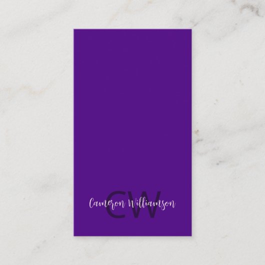 Carte De Visite Chic Solid Indigo violet Monogramme QR Code Social (Devant)