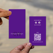 Carte De Visite Chic Solid Indigo violet Monogramme QR Code Social