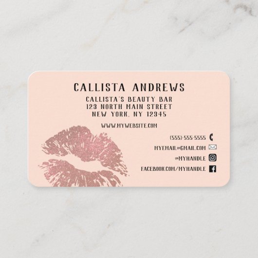 Carte De Visite Chic Sparkly Rose Gold Parties scintillant Lips ma (Dos)