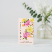 Carte De Visite Chic tendance aquarelle florale rose logo qr code (Debout devant)